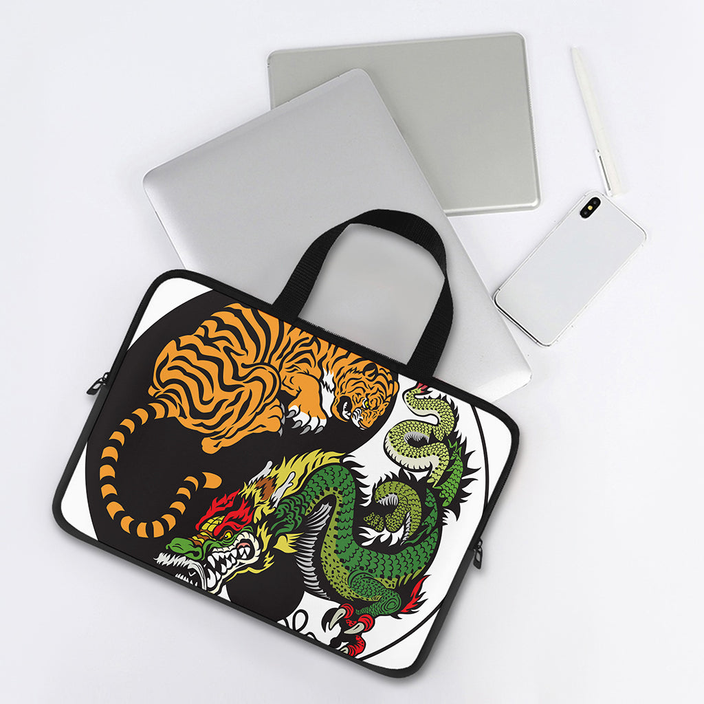 Tiger And Dragon Yin Yang Print Laptop Sleeve With Handle