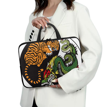 Tiger And Dragon Yin Yang Print Laptop Sleeve With Handle