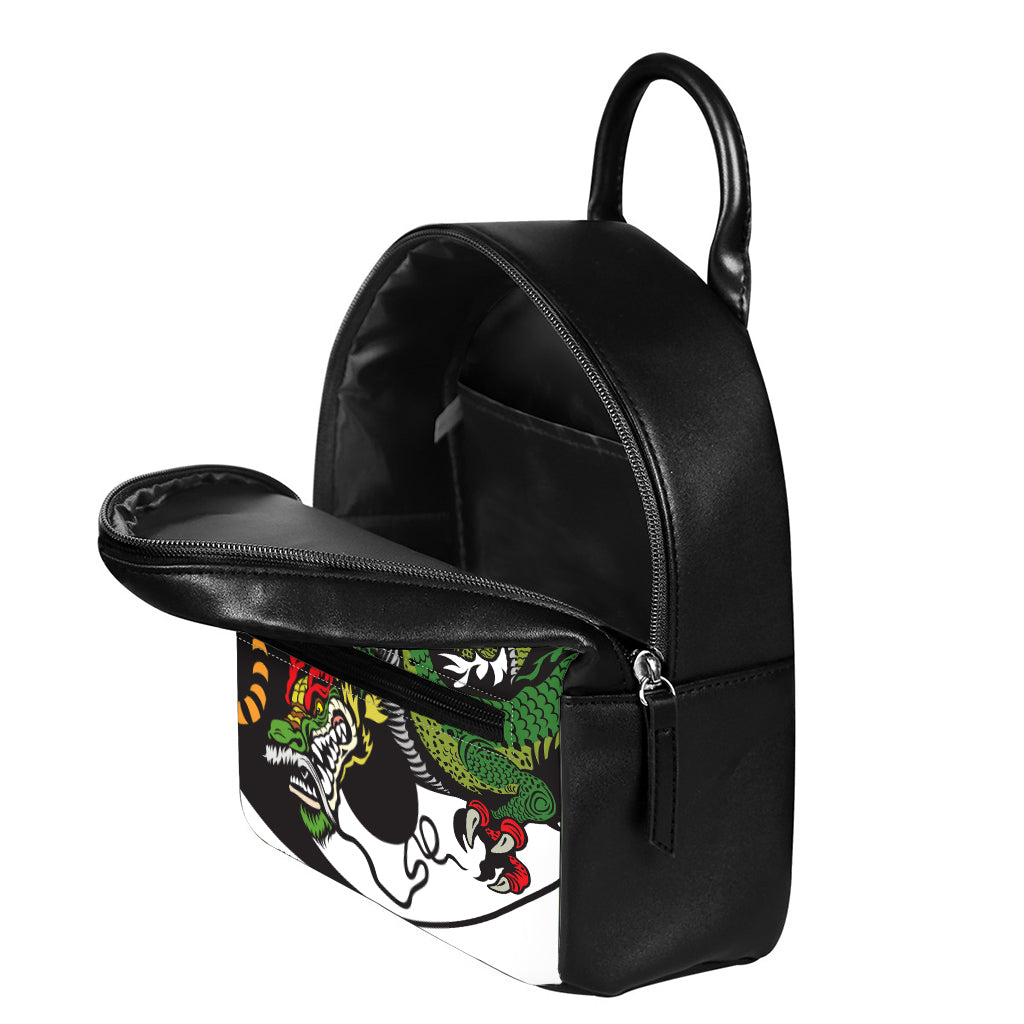 Tiger And Dragon Yin Yang Print Leather Backpack