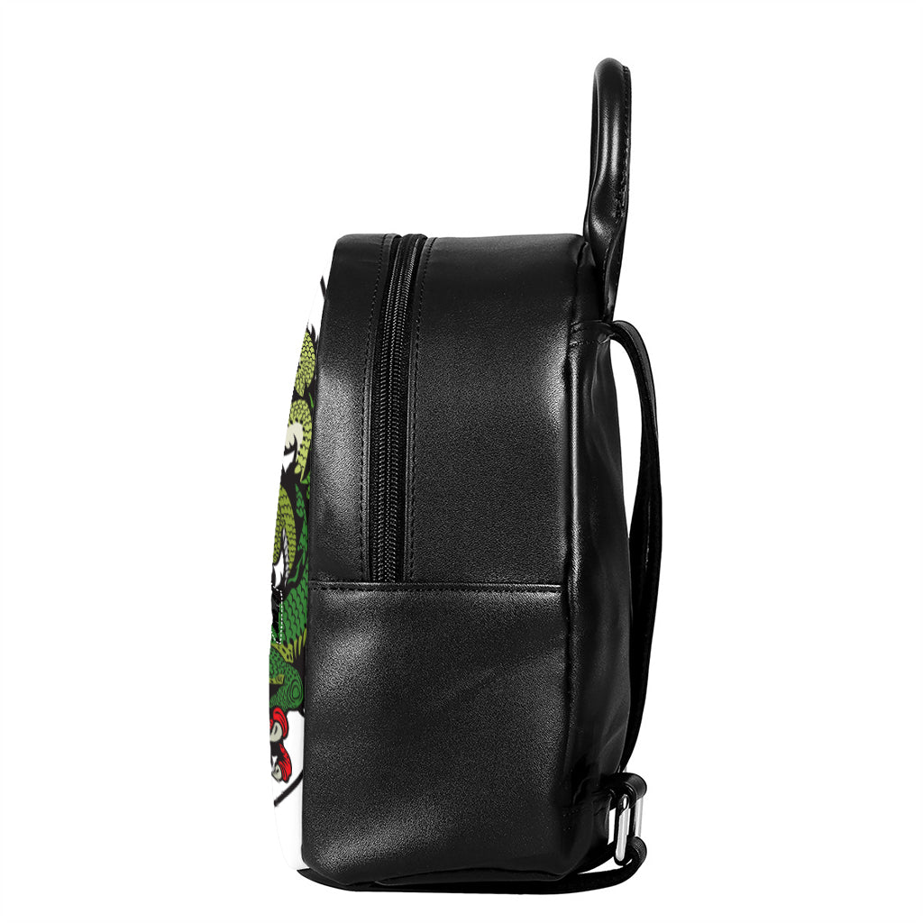 Tiger And Dragon Yin Yang Print Leather Backpack