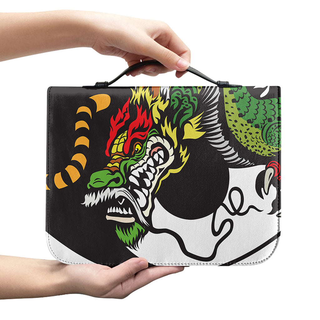 Tiger And Dragon Yin Yang Print Leather Bible Cover