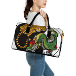 Tiger And Dragon Yin Yang Print Leather Duffle Bag