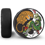 Tiger And Dragon Yin Yang Print Leather Spare Tire Cover