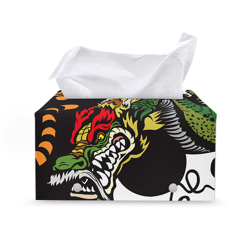 Tiger And Dragon Yin Yang Print Leather Tissue Box Cover