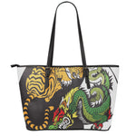 Tiger And Dragon Yin Yang Print Leather Tote Bag
