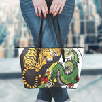 Tiger And Dragon Yin Yang Print Leather Tote Bag