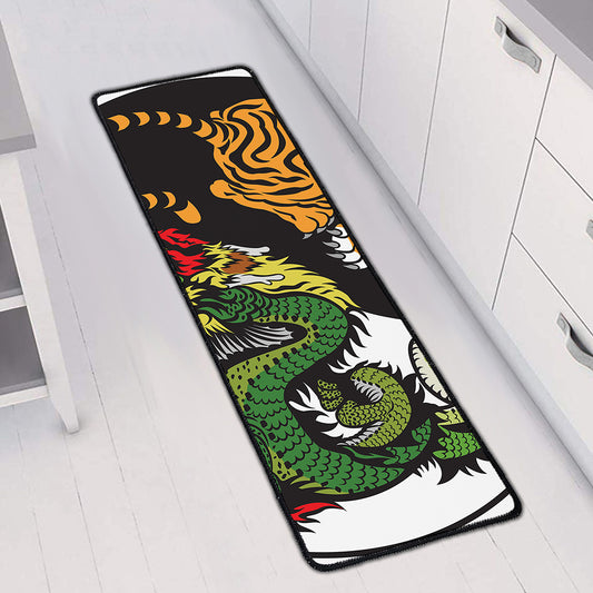 Tiger And Dragon Yin Yang Print Long Kitchen Mat