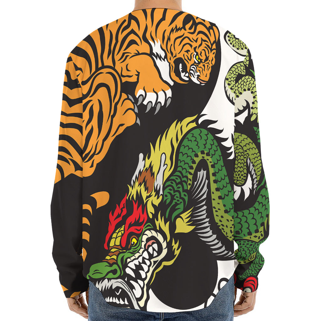 Tiger And Dragon Yin Yang Print Long Sleeve Baseball Jersey