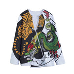 Tiger And Dragon Yin Yang Print Long Sleeve Short Coat