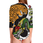 Tiger And Dragon Yin Yang Print Long Sleeve Swimsuit