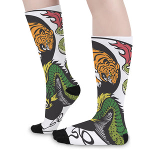 Tiger And Dragon Yin Yang Print Long Socks