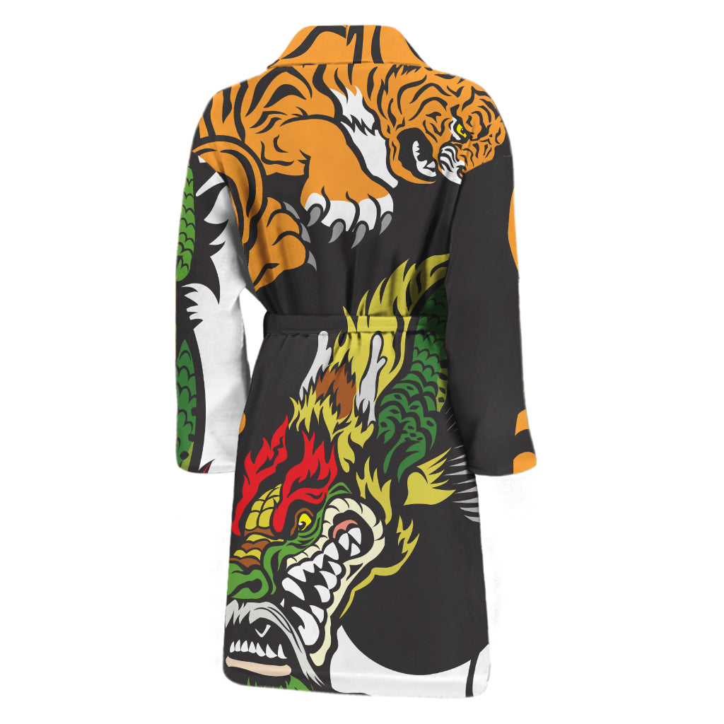 Tiger And Dragon Yin Yang Print Men's Bathrobe