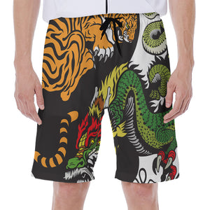 Tiger And Dragon Yin Yang Print Men's Beach Shorts