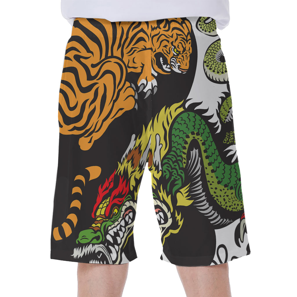 Tiger And Dragon Yin Yang Print Men's Beach Shorts