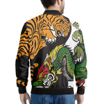 Tiger And Dragon Yin Yang Print Men's Bomber Jacket
