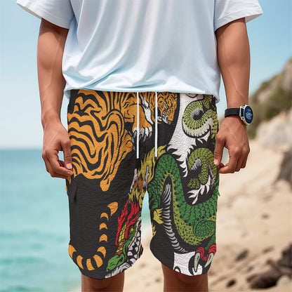 Tiger And Dragon Yin Yang Print Men's Cargo Shorts