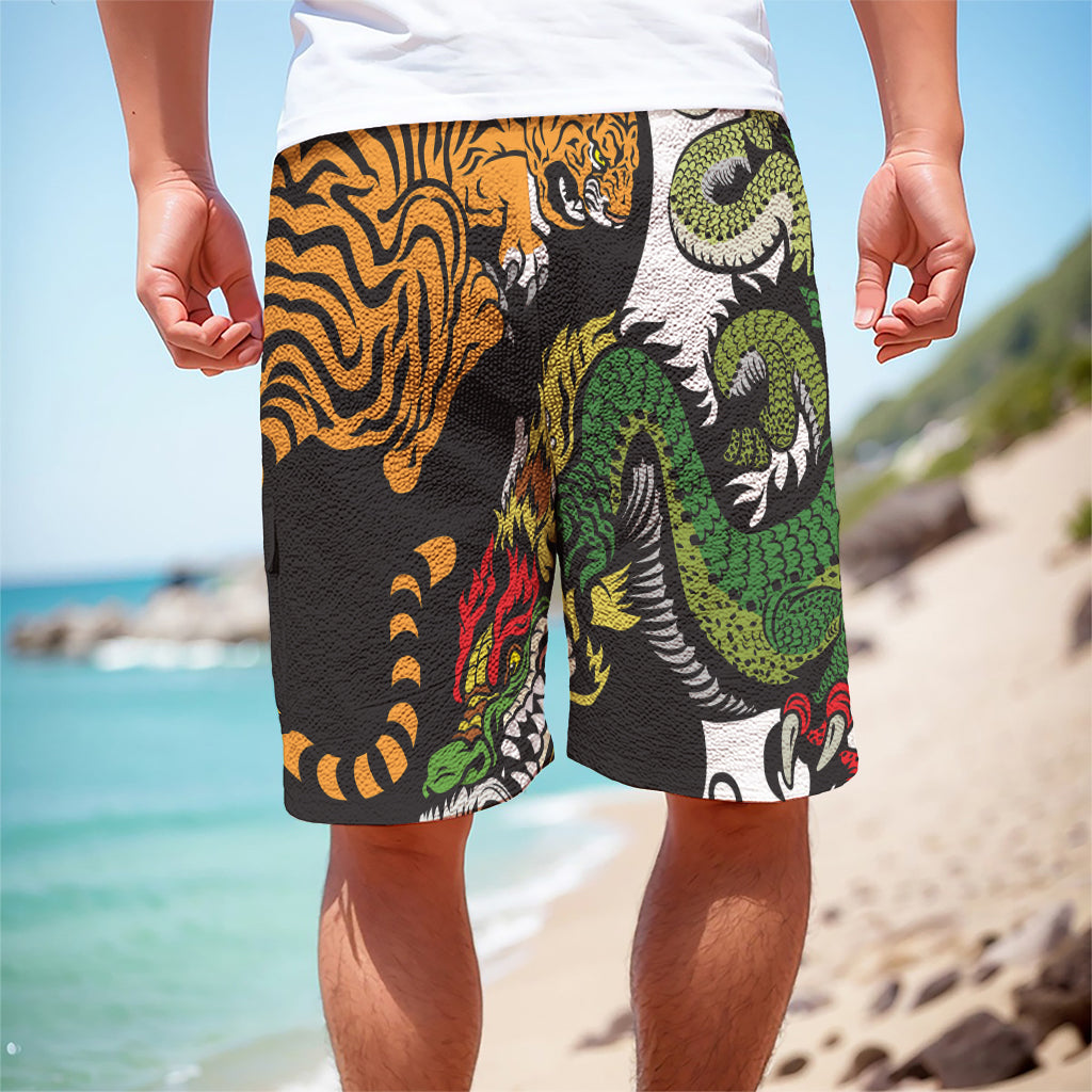 Tiger And Dragon Yin Yang Print Men's Cargo Shorts