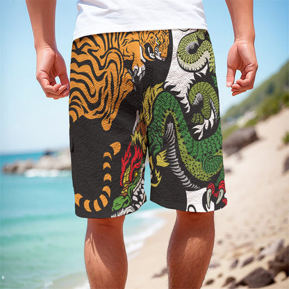 Tiger And Dragon Yin Yang Print Men's Cargo Shorts