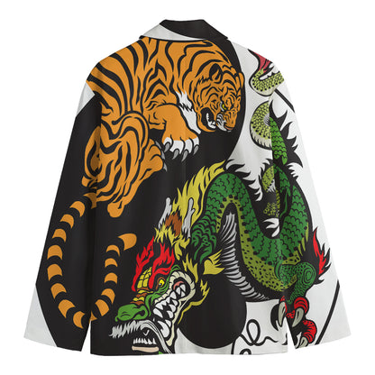 Tiger And Dragon Yin Yang Print Men's Cotton Blazer