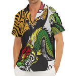 Tiger And Dragon Yin Yang Print Men's Deep V-Neck Shirt