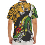 Tiger And Dragon Yin Yang Print Men's Deep V-Neck Shirt