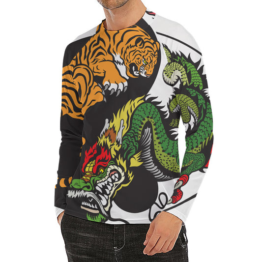 Tiger And Dragon Yin Yang Print Men's Long Sleeve Rash Guard