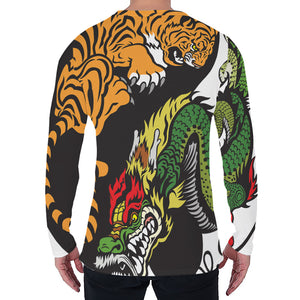 Tiger And Dragon Yin Yang Print Men's Long Sleeve T-Shirt