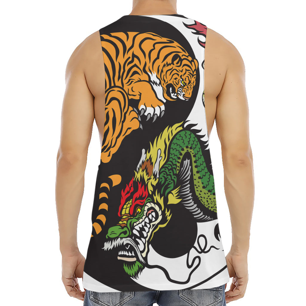 Tiger And Dragon Yin Yang Print Men's Muscle Tank Top