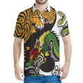 Tiger And Dragon Yin Yang Print Men's Polo Shirt