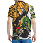 Tiger And Dragon Yin Yang Print Men's Polo Shirt