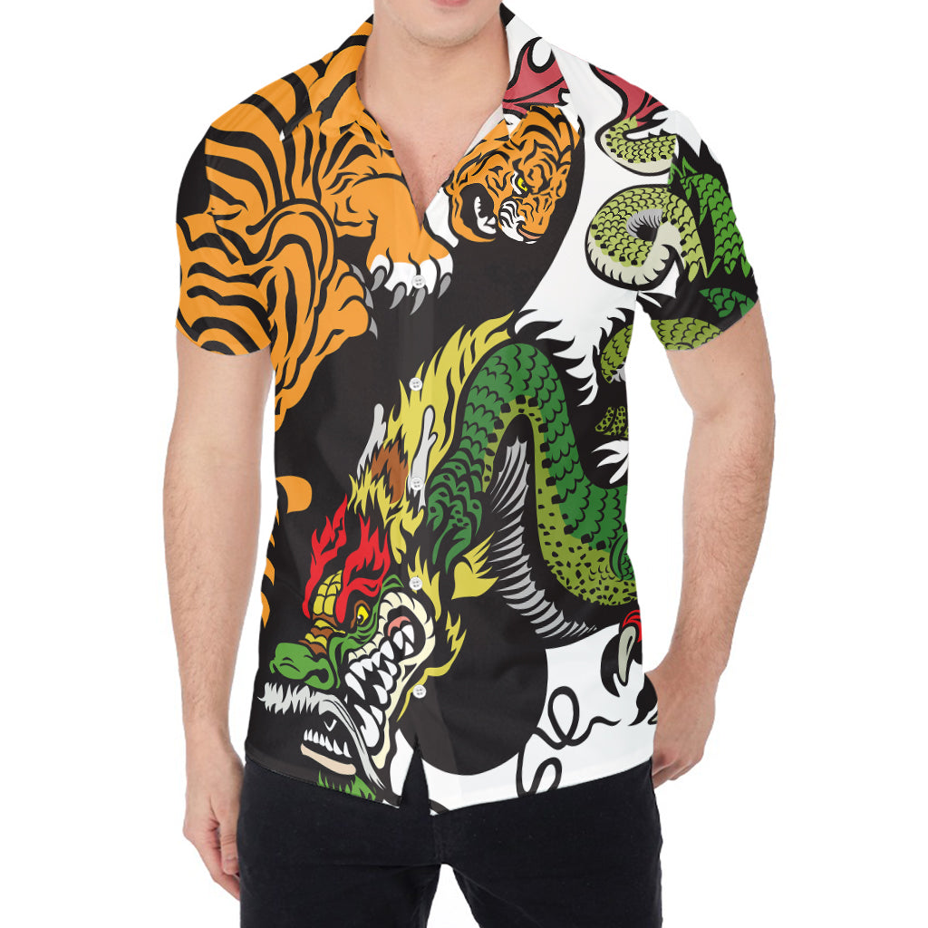 Tiger And Dragon Yin Yang Print Men's Shirt