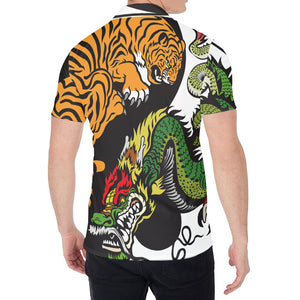 Tiger And Dragon Yin Yang Print Men's Shirt