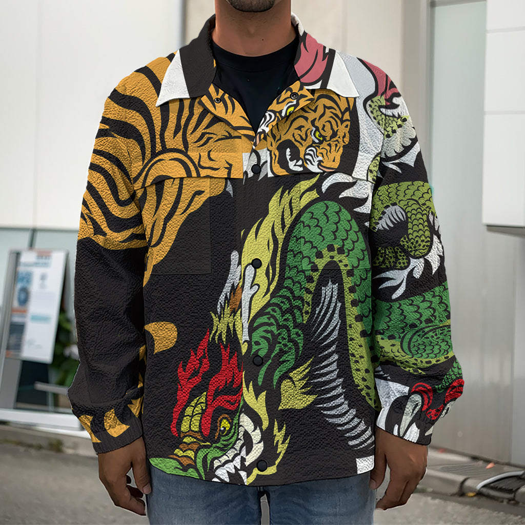 Tiger And Dragon Yin Yang Print Men's Shirt Jacket