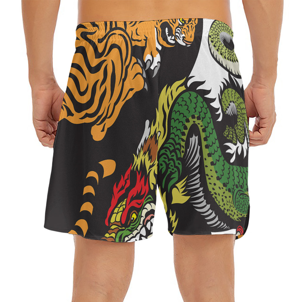 Tiger And Dragon Yin Yang Print Men's Split Running Shorts