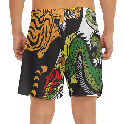 Tiger And Dragon Yin Yang Print Men's Split Running Shorts