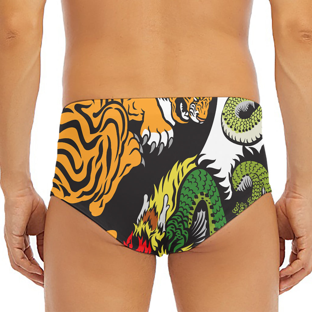 Tiger And Dragon Yin Yang Print Men's Triangle Swim Briefs