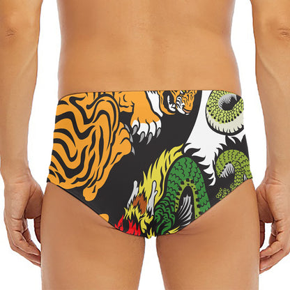 Tiger And Dragon Yin Yang Print Men's Triangle Swim Briefs
