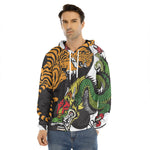 Tiger And Dragon Yin Yang Print Men's Velvet Pullover Hoodie