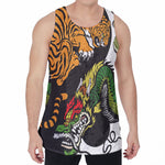 Tiger And Dragon Yin Yang Print Men's Velvet Tank Top