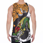 Tiger And Dragon Yin Yang Print Men's Velvet Tank Top