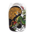 Tiger And Dragon Yin Yang Print Mesh Laundry Hamper
