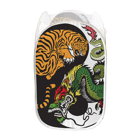 Tiger And Dragon Yin Yang Print Mesh Laundry Hamper