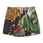 Tiger And Dragon Yin Yang Print Mesh Shorts
