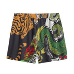 Tiger And Dragon Yin Yang Print Mesh Shorts