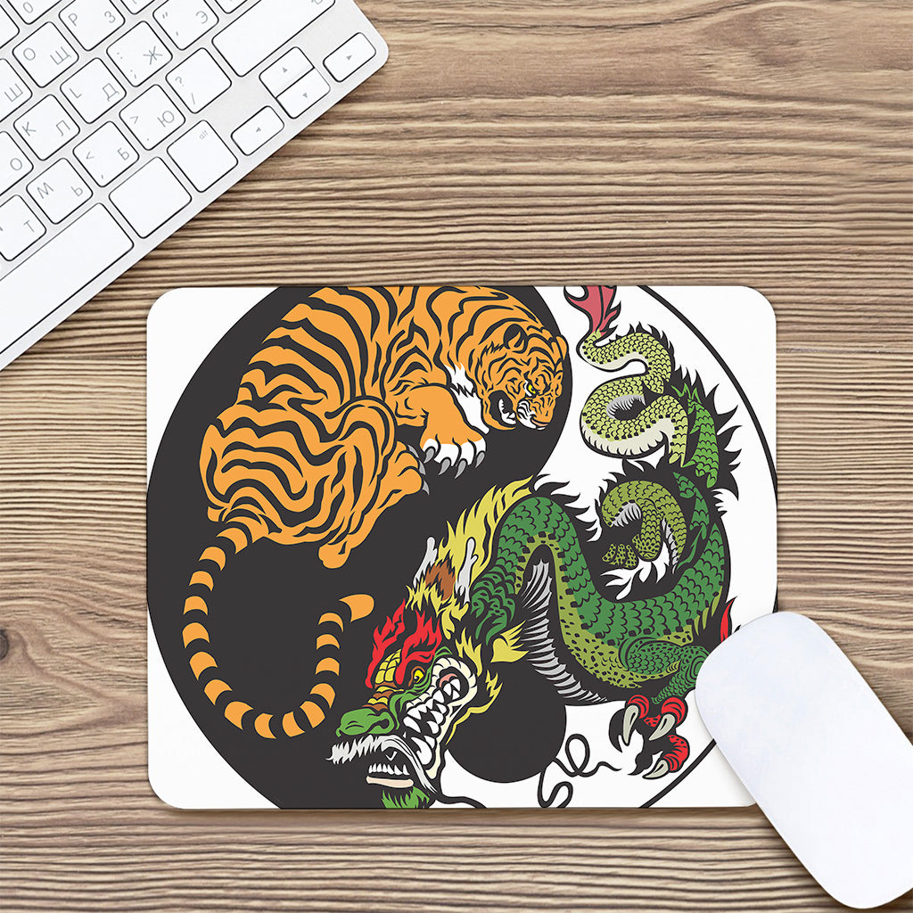 Tiger And Dragon Yin Yang Print Mouse Pad