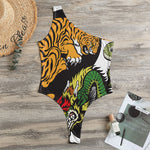 Tiger And Dragon Yin Yang Print One Shoulder Bodysuit