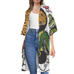 Tiger And Dragon Yin Yang Print Open Front Beach Cover Up
