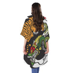 Tiger And Dragon Yin Yang Print Open Front Beach Cover Up