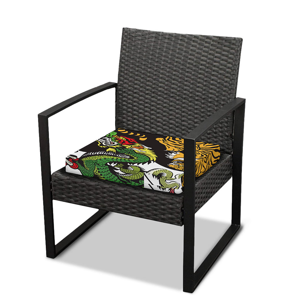 Tiger And Dragon Yin Yang Print Outdoor Seat Cushion Cover