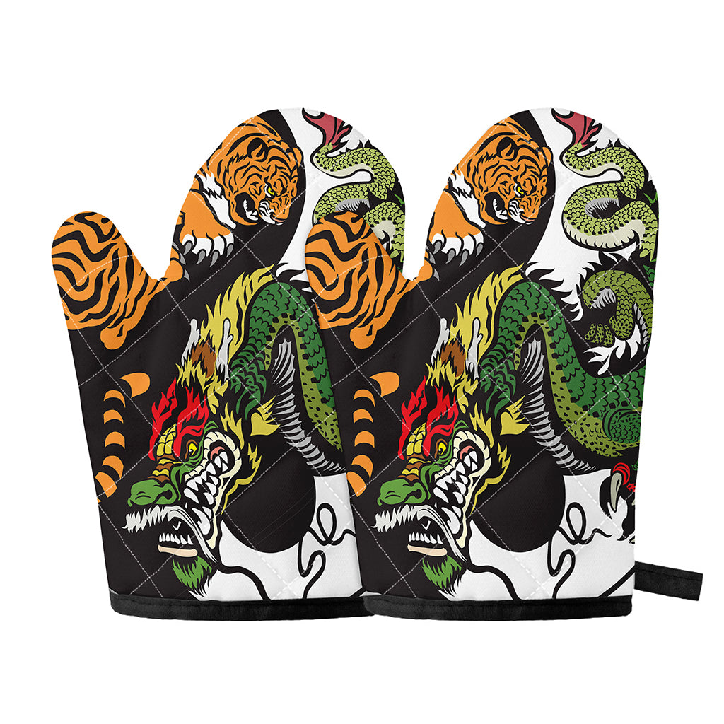 Tiger And Dragon Yin Yang Print Oven Mitts